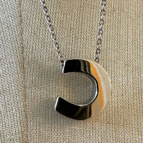 Silver tone C monogram pendant necklace - Picture 4 of 6